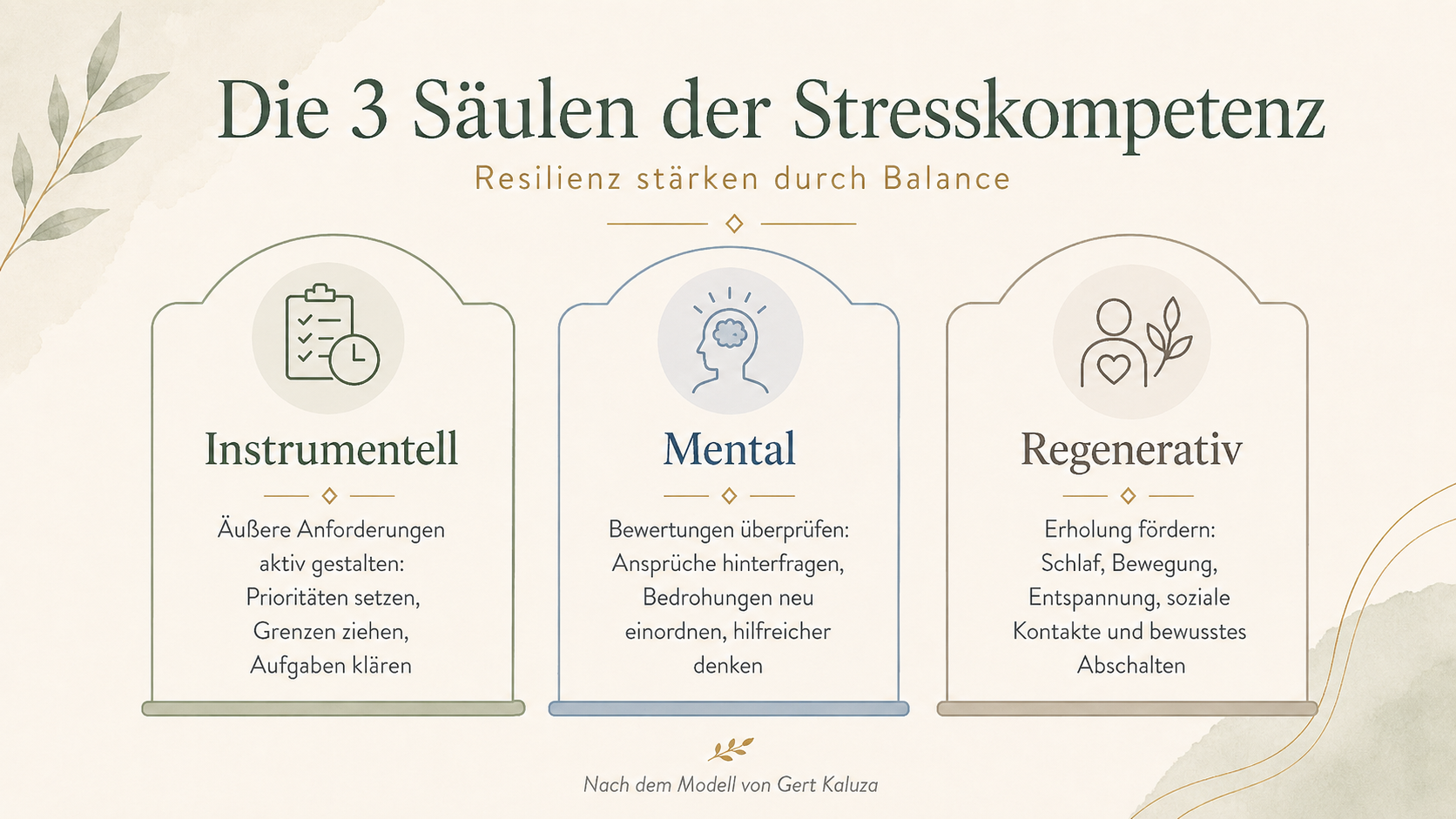 Die drei Säulen der Stresskompetenz nach Kaluza