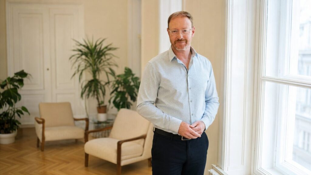 Tobias Judmaier, Lebens- und Sozialberater, in seinem Coaching-Raum in Wien am Fenster